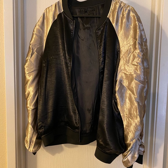 City Chic Jackets & Blazers - Black and Gold Satin City Chic Bomber